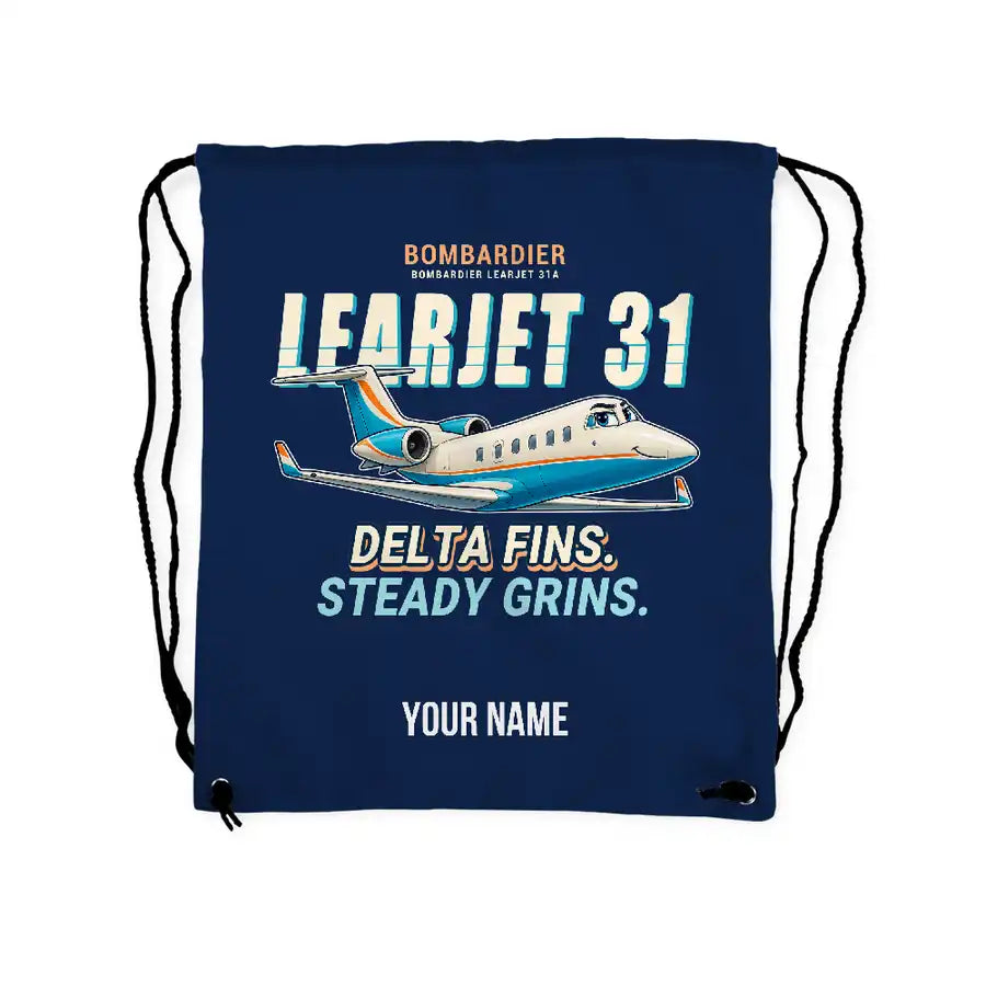 Bombardier Learjet 31A - Drawstring Bag - Cartoon + Name - Dark Blue