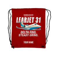 Thumbnail for Bombardier Learjet 31A - Drawstring Bag - Cartoon + Name - Red