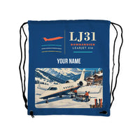 Thumbnail for Bombardier Learjet 31A - Drawstring Bag - Classic + Name - Blue