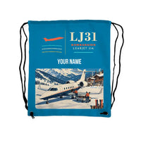 Thumbnail for Bombardier Learjet 31A - Drawstring Bag - Classic + Name - Light Blue
