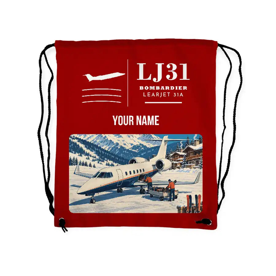 Bombardier Learjet 31A - Drawstring Bag - Classic + Name - Red