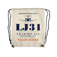 Thumbnail for Bombardier Learjet 31A - Drawstring Bag - Heritage + Name - Beige