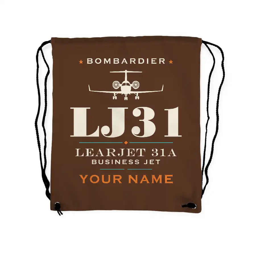 Bombardier Learjet 31A - Drawstring Bag - Heritage + Name - Brown
