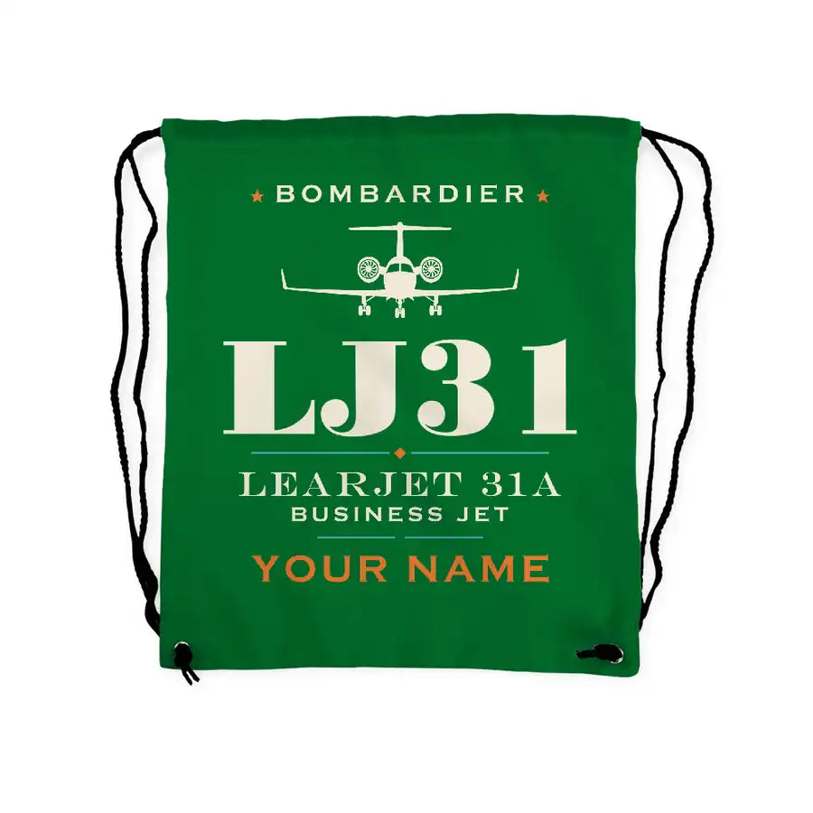 Bombardier Learjet 31A - Drawstring Bag - Heritage + Name - Green