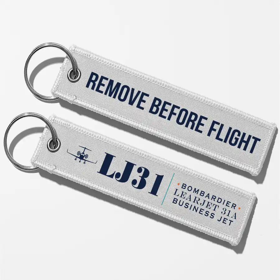 Bombardier Learjet 31A Aviator Key Chains - White - Heritage - Remove Before Flight