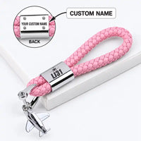 Thumbnail for Bombardier Learjet 31A - Leather Key Chain - Braided Leather - Heritage - Pink + Name