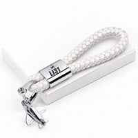 Thumbnail for Bombardier Learjet 31A - Leather Key Chain - Braided Leather - Heritage - White