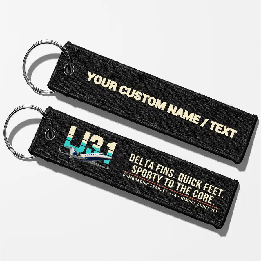 Bombardier Learjet 31A Aviator Key Chains - Black - Original - Personalized