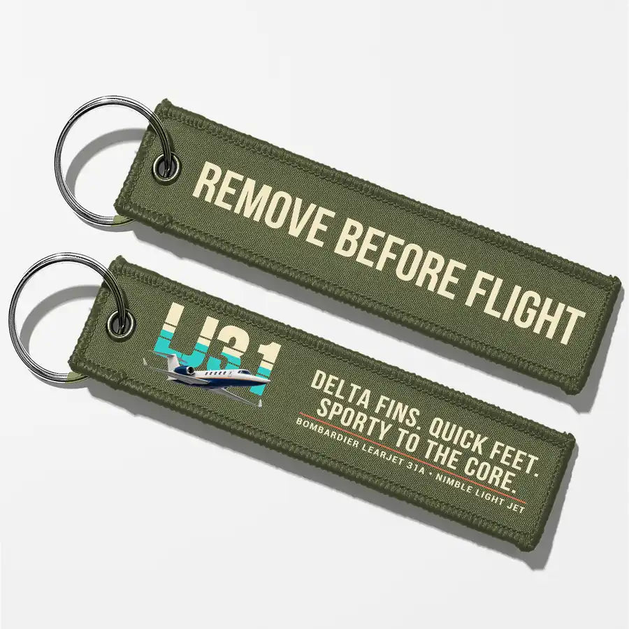 Bombardier Learjet 31A Aviator Key Chains - Green Army - Original - Remove Before Flight