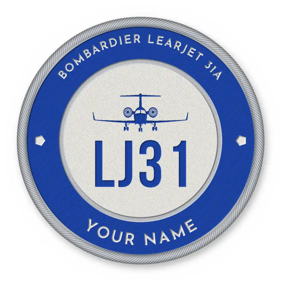 Bombardier Learjet 31A Patches - Circle + Name - Royal White
