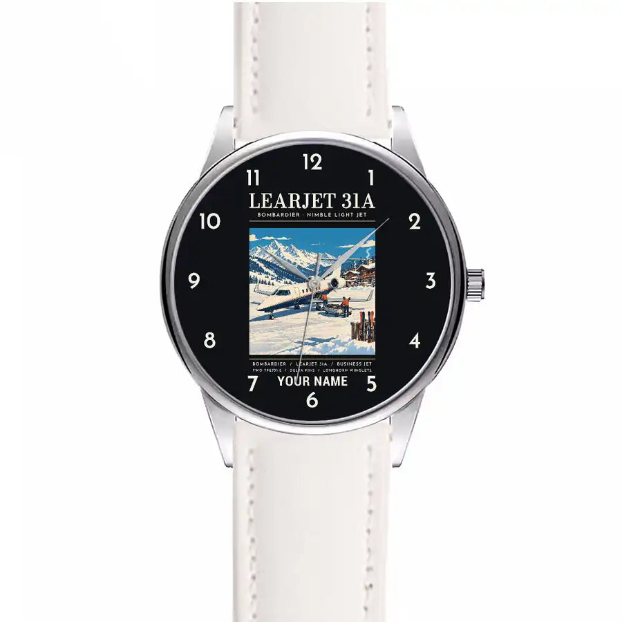 Bombardier Learjet 31A - Poster + Name - Leather Strap - White Leather Strap