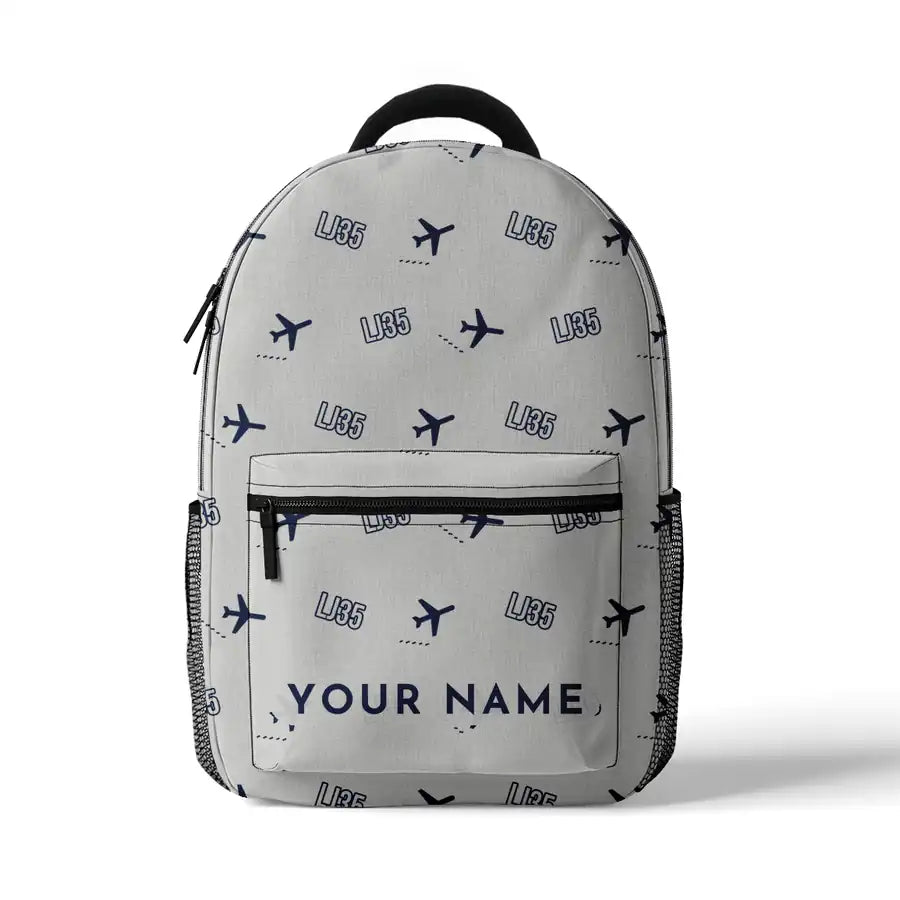 Bombardier Learjet 35A - 3D Backpack - 3D Pattern + Name - White