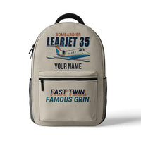 Thumbnail for Bombardier Learjet 35A - 3D Backpack - Cartoon + Name - Beige