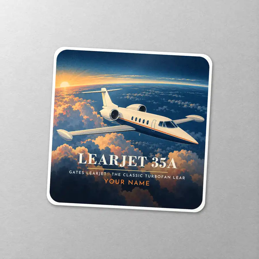 Bombardier Learjet 35A - 3D + Name - Square Sticker - Close-up