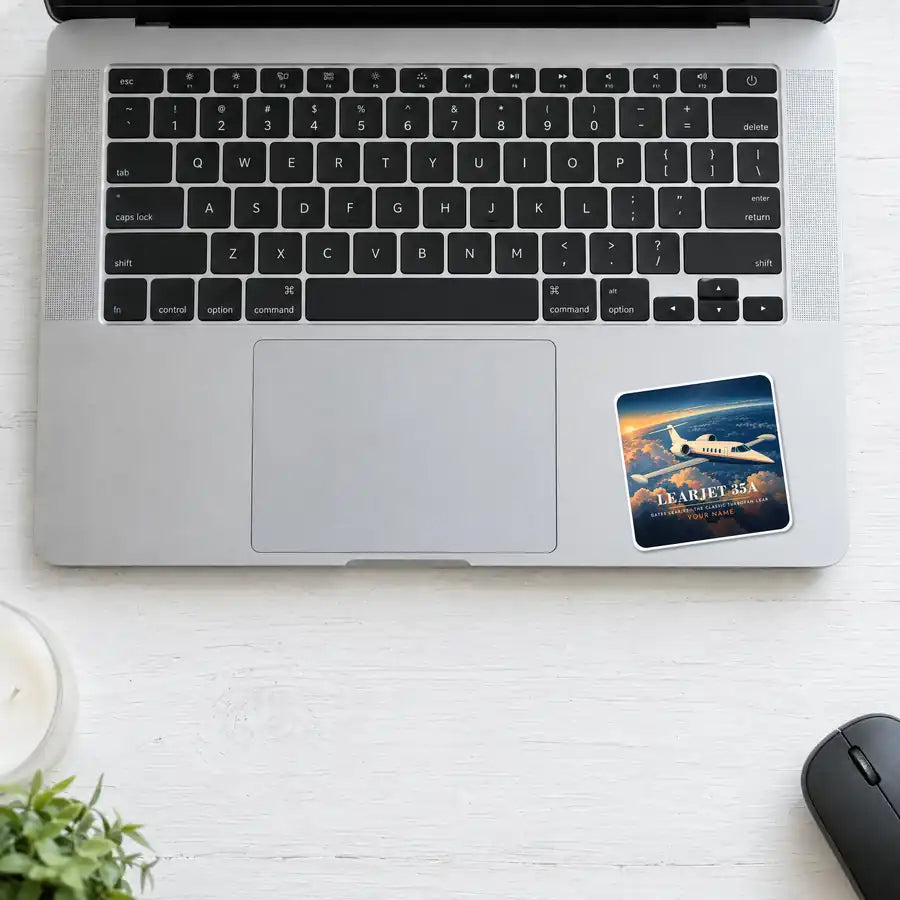 Bombardier Learjet 35A - 3D + Name - Square Sticker - Laptop