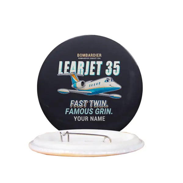 Bombardier Learjet 35A - Cartoon + Name - Pin - Black