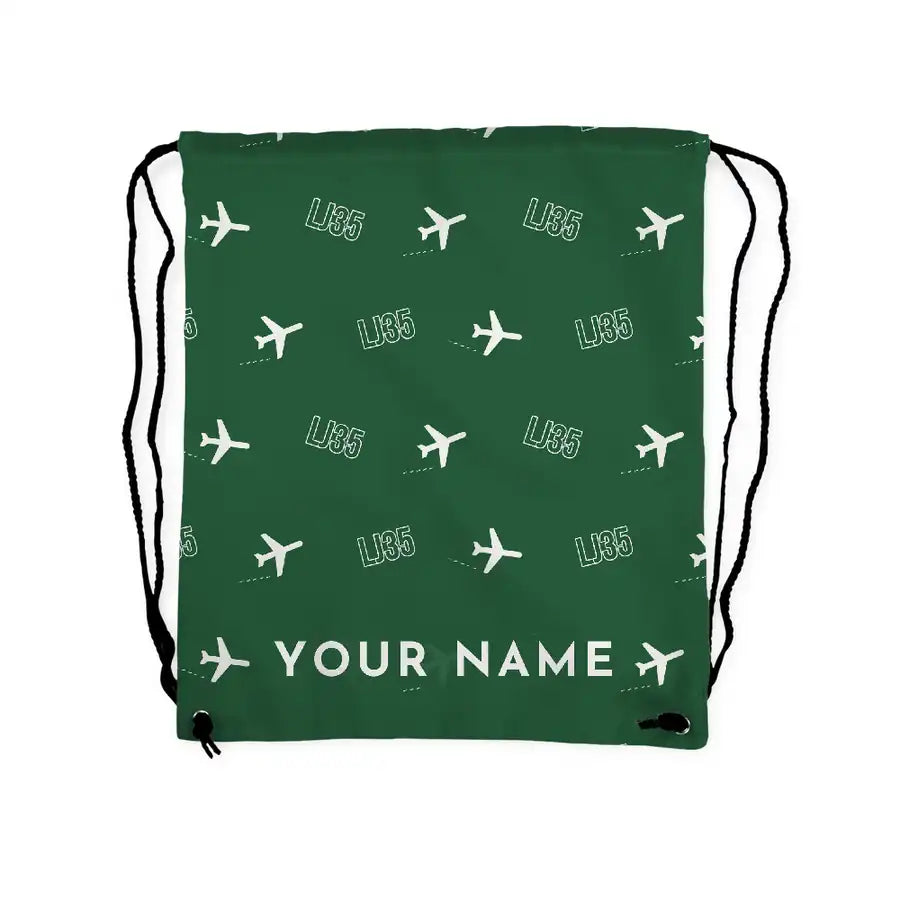 Bombardier Learjet 35A - Drawstring Bag - 3D Pattern + Name - Green