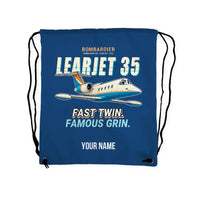 Thumbnail for Bombardier Learjet 35A - Drawstring Bag - Cartoon + Name - Blue