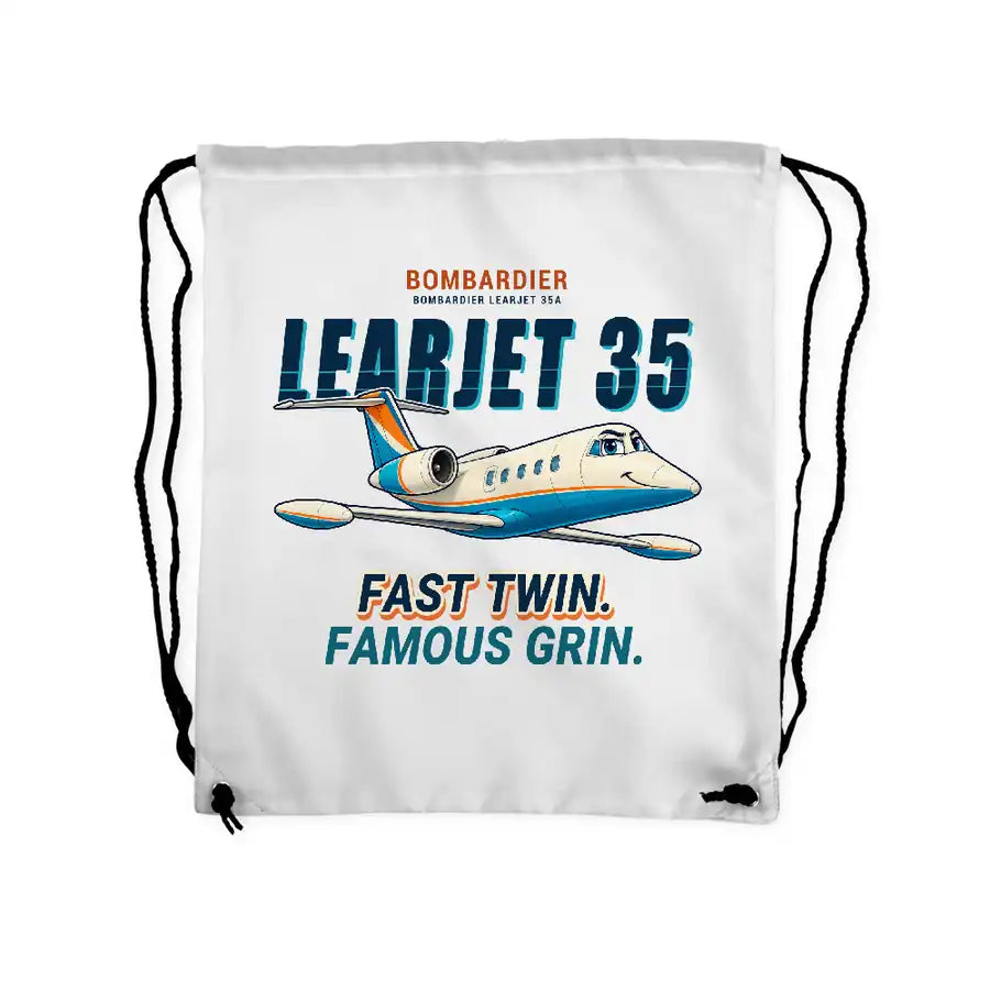 Bombardier Learjet 35A - Drawstring Bag - Cartoon - White