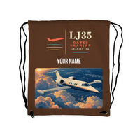 Thumbnail for Bombardier Learjet 35A - Drawstring Bag - Classic + Name - Brown