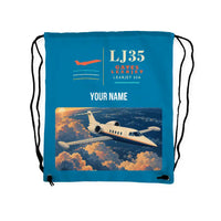 Thumbnail for Bombardier Learjet 35A - Drawstring Bag - Classic + Name - Light Blue