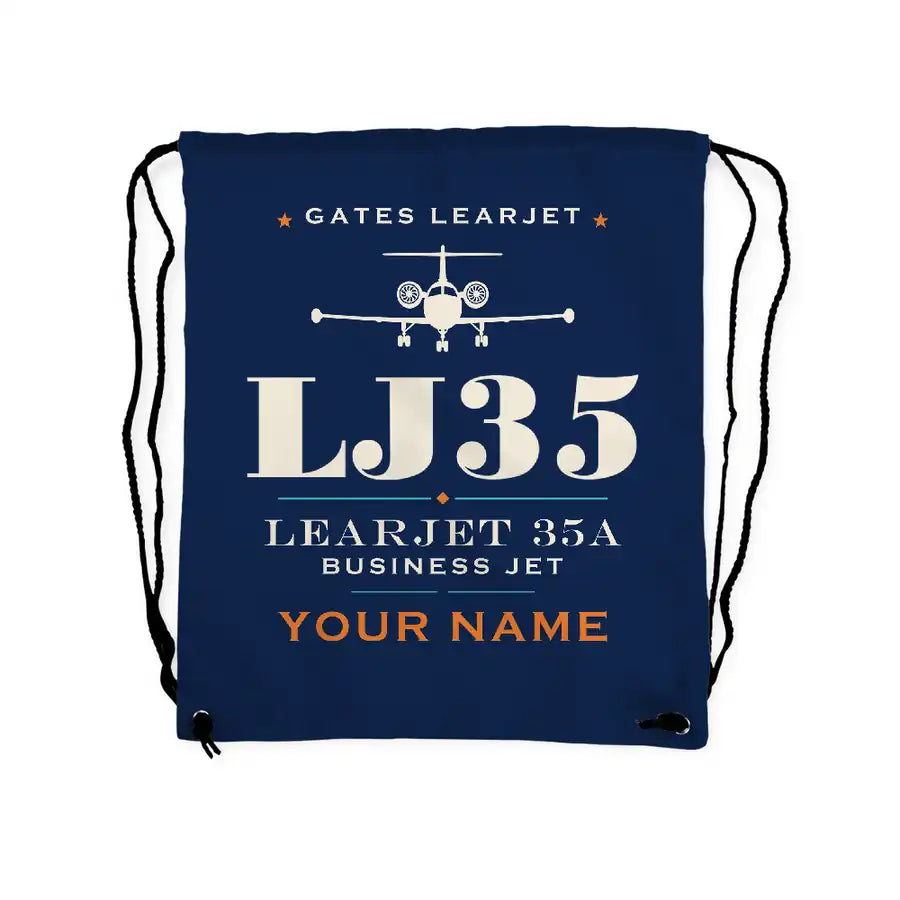 Bombardier Learjet 35A - Drawstring Bag - Heritage + Name - Dark Blue