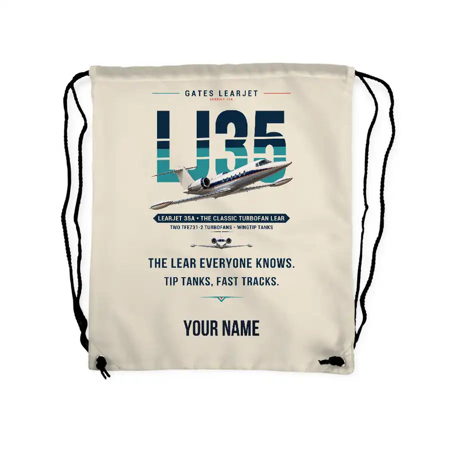 Bombardier Learjet 35A - Drawstring Bag - Original + Name - Beige