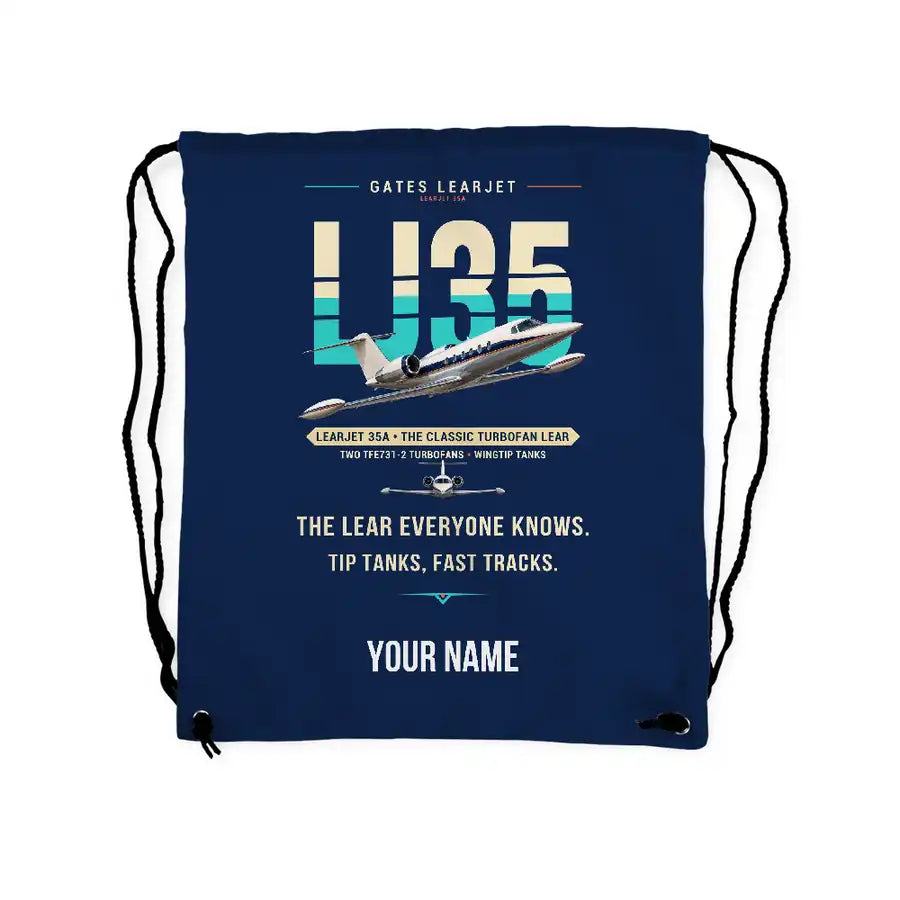 Bombardier Learjet 35A - Drawstring Bag - Original + Name - Dark Blue