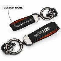 Thumbnail for Bombardier Learjet 35A - Leather Key Chain - Horseshoe Buckle - Tag - Black + Name