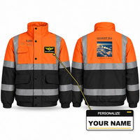 Thumbnail for Bombardier Learjet 35A Reflective Winter Jackets - Poster + Name - Orange & Navy