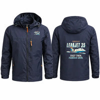 Thumbnail for Bombardier Learjet 35A Stylish Jackets - Hooded Windbreaker - Cartoon - Navy Blue