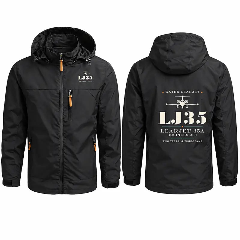 Bombardier Learjet 35A Stylish Jackets - Hooded Windbreaker - Heritage - Black