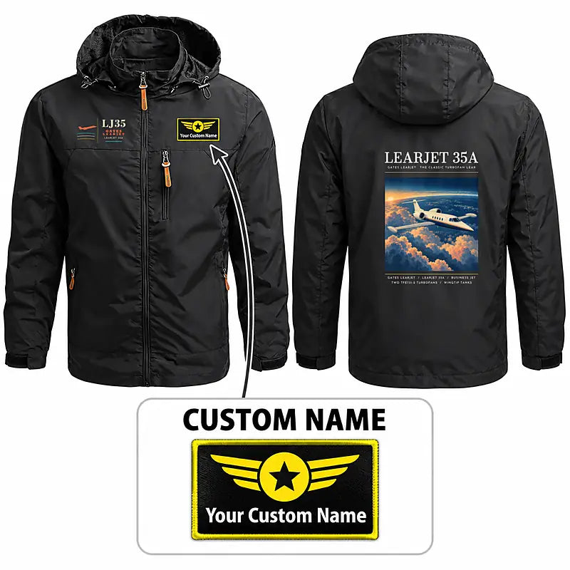 Bombardier Learjet 35A Stylish Jackets - Hooded Windbreaker - Poster + Name - Black