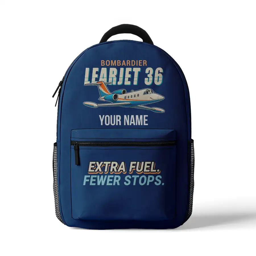 Bombardier Learjet 36A - 3D Backpack - Cartoon + Name - Blue