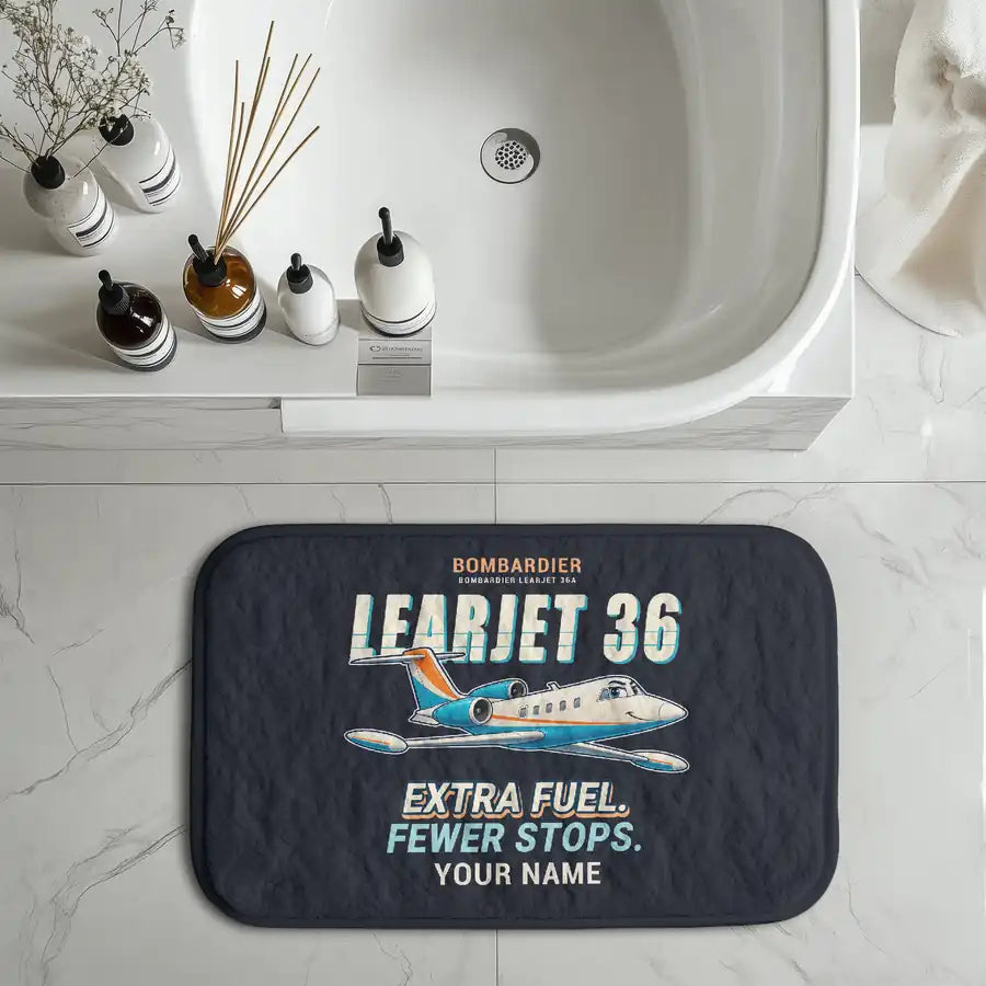 Bombardier Learjet 36A - Cartoon + Name - Bath Mat