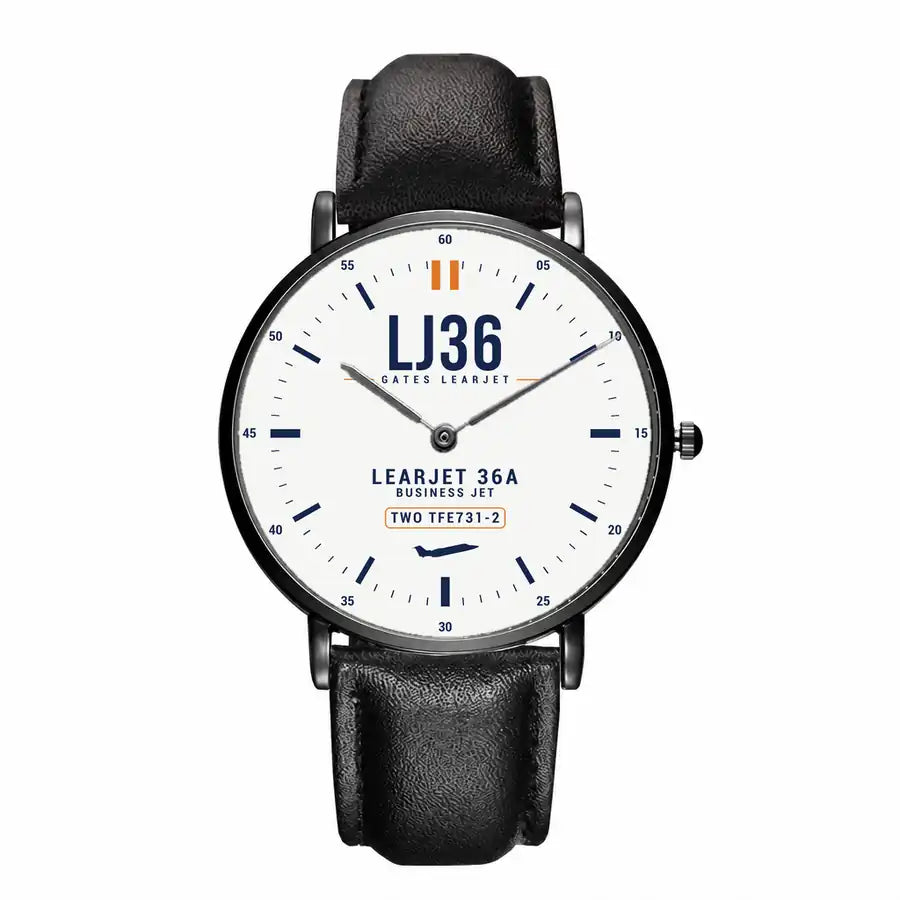 Bombardier Learjet 36A - Classic - White - Slim Leather - Black and Black Leather Strap