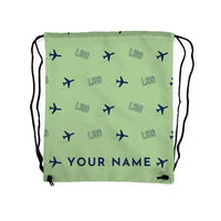 Thumbnail for Bombardier Learjet 36A - Drawstring Bag - 3D Pattern + Name - Light Green
