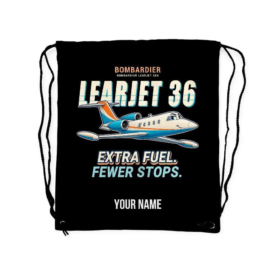 Bombardier Learjet 36A - Drawstring Bag - Cartoon + Name - Black