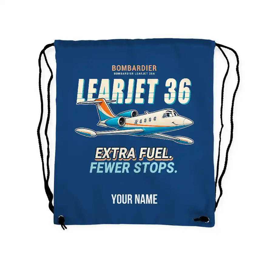 Bombardier Learjet 36A - Drawstring Bag - Cartoon + Name - Blue