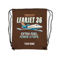 Thumbnail for Bombardier Learjet 36A - Drawstring Bag - Cartoon + Name - Brown