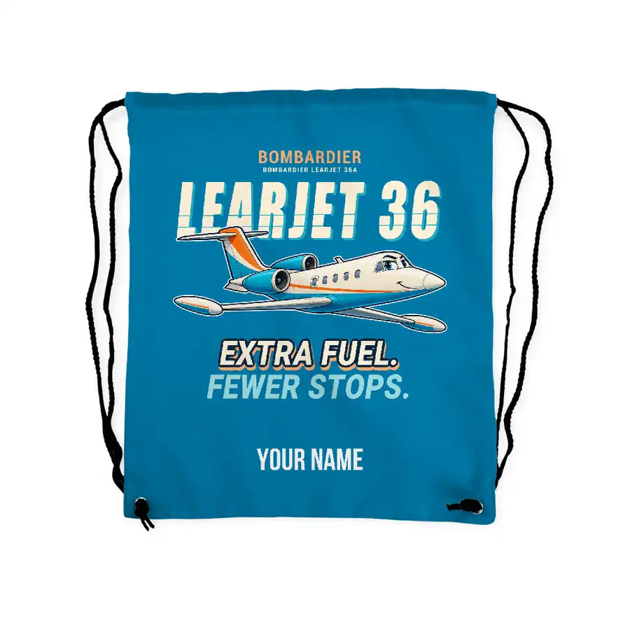 Bombardier Learjet 36A - Drawstring Bag - Cartoon + Name - Light Blue