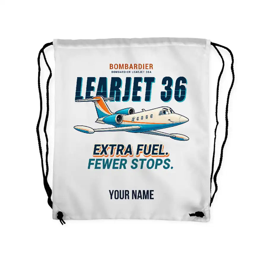 Bombardier Learjet 36A - Drawstring Bag - Cartoon + Name - White