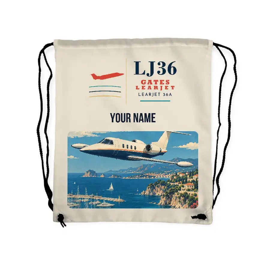 Bombardier Learjet 36A - Drawstring Bag - Classic + Name - Beige