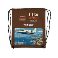 Thumbnail for Bombardier Learjet 36A - Drawstring Bag - Classic + Name - Brown