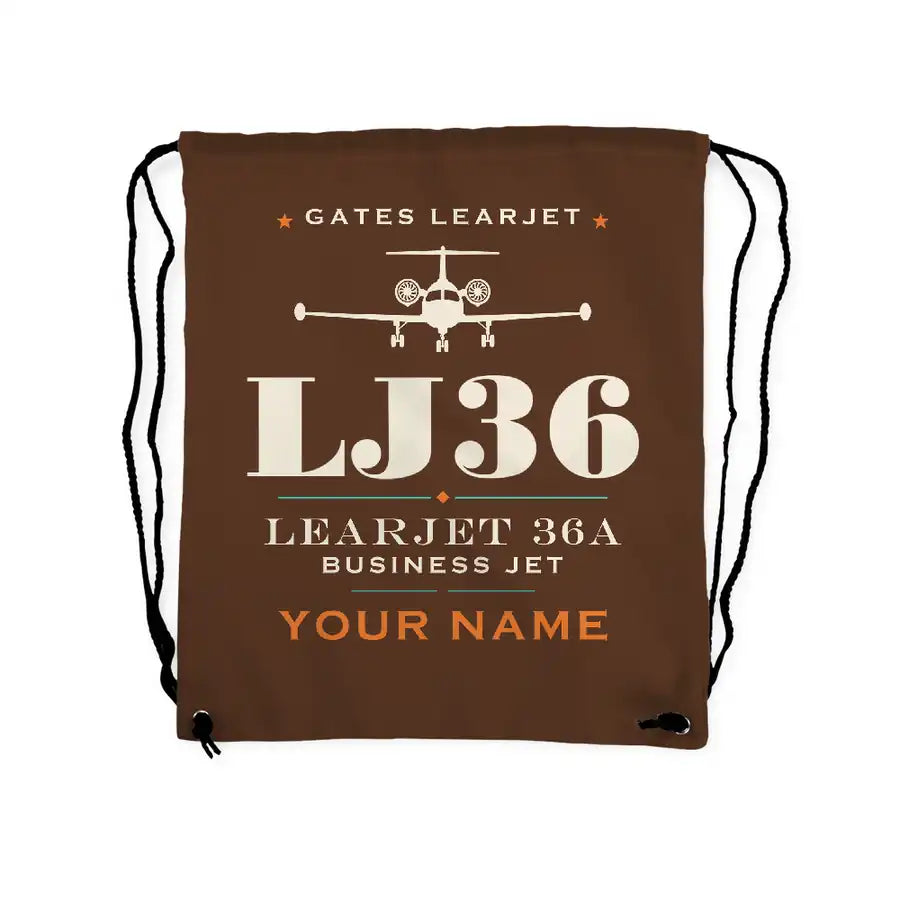 Bombardier Learjet 36A - Drawstring Bag - Heritage + Name - Brown