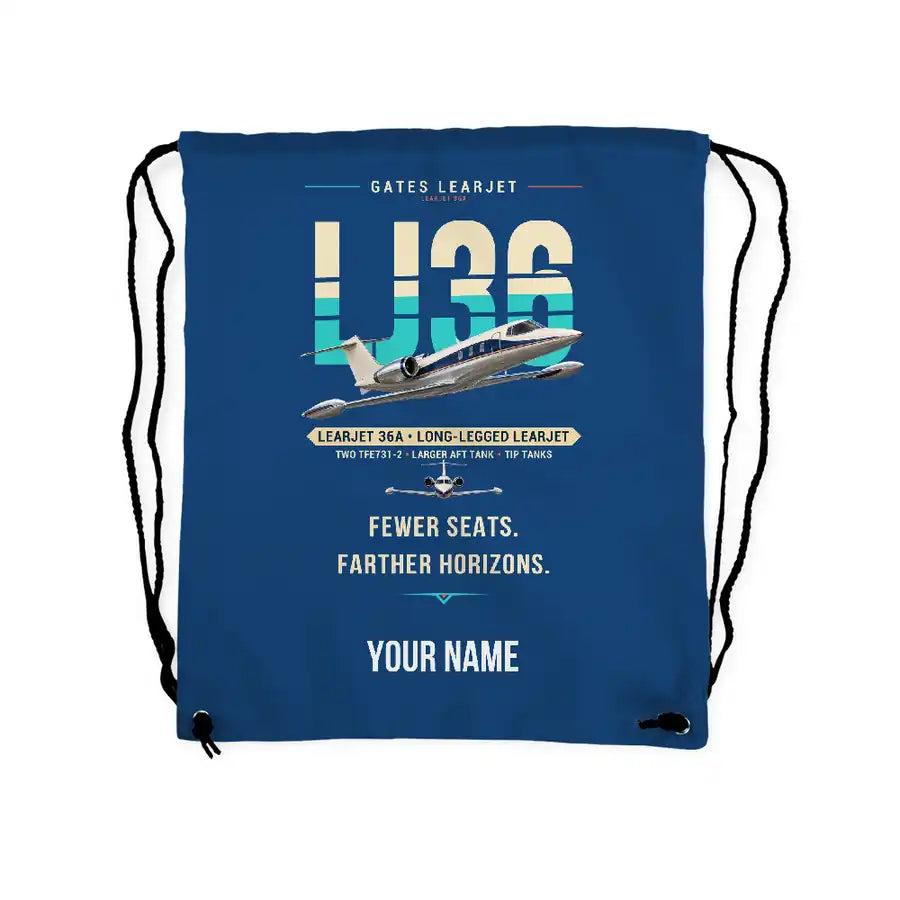Bombardier Learjet 36A - Drawstring Bag - Original + Name - Blue