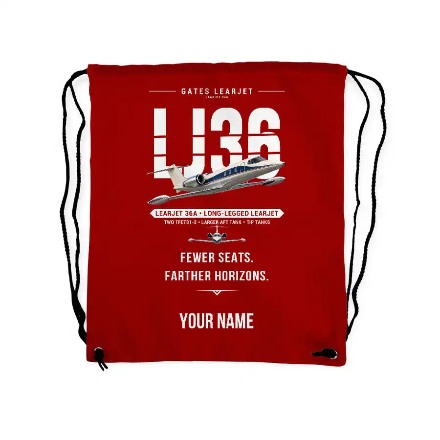 Bombardier Learjet 36A - Drawstring Bag - Original + Name - Red