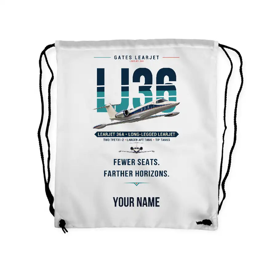 Bombardier Learjet 36A - Drawstring Bag - Original + Name - White
