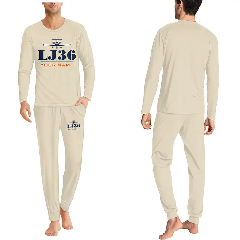 Bombardier Learjet 36A - Men Pajamas - Heritage Chest + Name - Beige