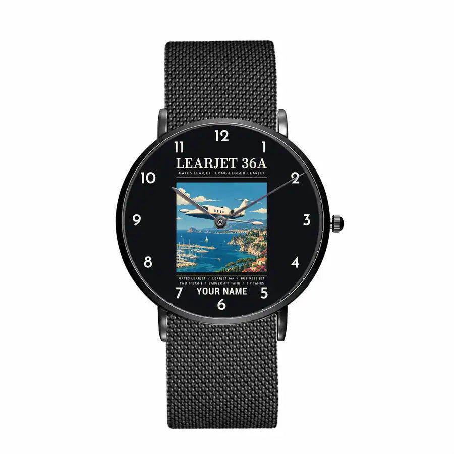 Bombardier Learjet 36A - Poster + Name - Slim Mesh - Black and Stainless Steel Strap